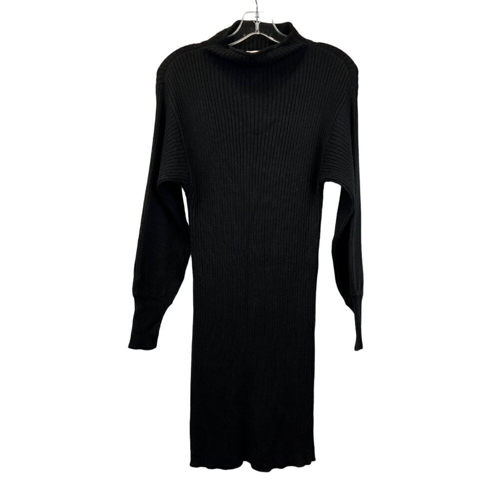 DB Style Womens Mock Neck Long Bishop Sleeve Sweater Dress Black Ribbed M